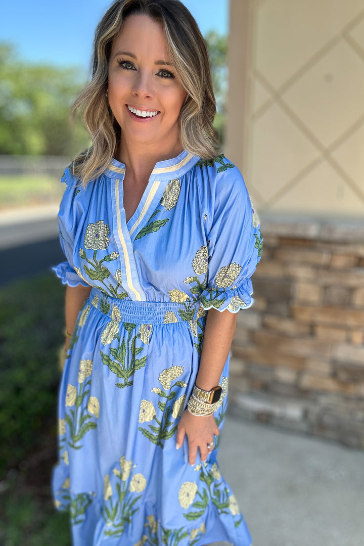 Timeless Floral Smocked Midi Dress - Periwinkle