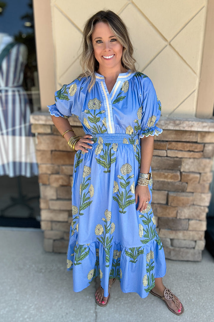 Timeless Floral Smocked Midi Dress - Periwinkle