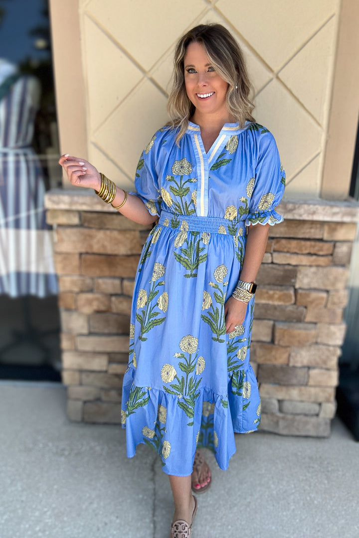 Timeless Floral Smocked Midi Dress - Periwinkle