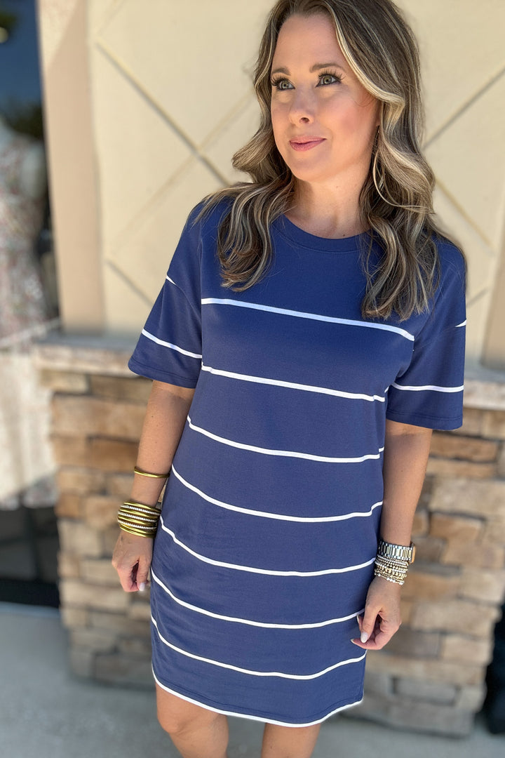 Z Supply: Sway Stripe Mini Dress - Yacht Blue