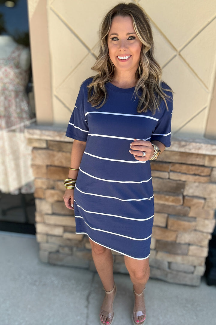Z Supply: Sway Stripe Mini Dress - Yacht Blue