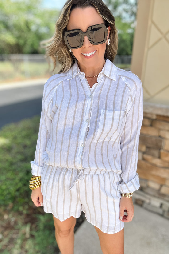 Z Supply: Perfect Linen Striped Top -  Cement