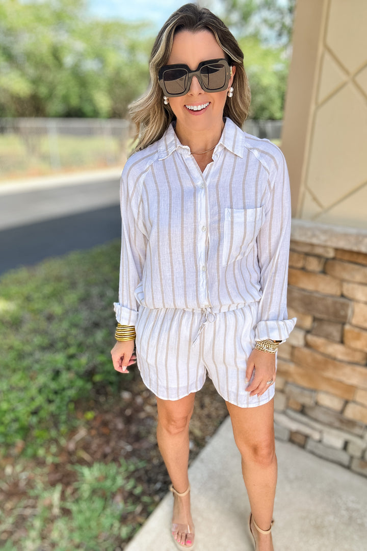 Z Supply: Perfect Linen Striped Top -  Cement