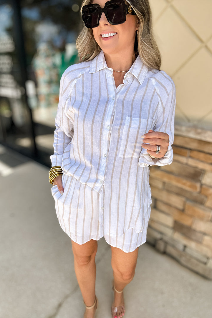 Z Supply: Perfect Linen Striped Top -  Cement