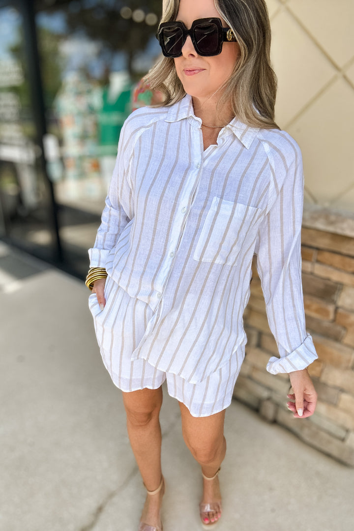 Z Supply: Perfect Linen Striped Top -  Cement