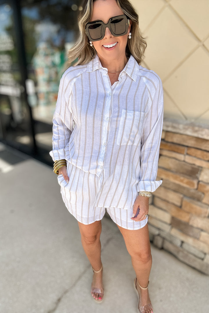 Z Supply: Perfect Linen Striped Top -  Cement