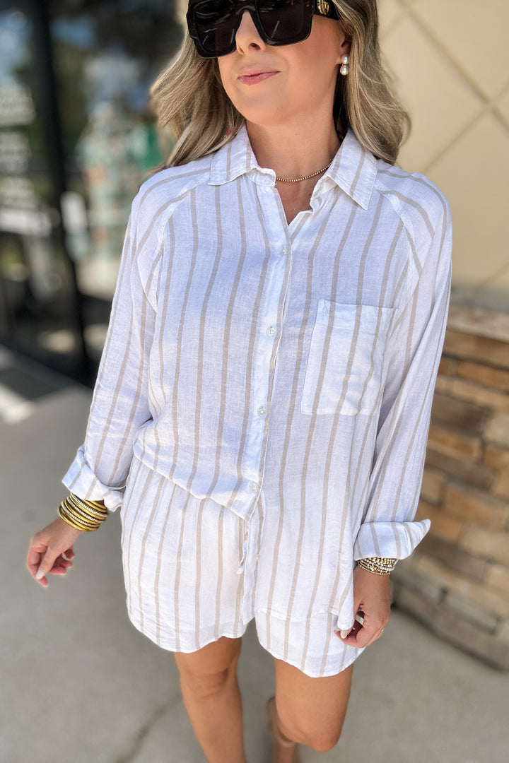Z Supply: Perfect Linen Striped Top -  Cement