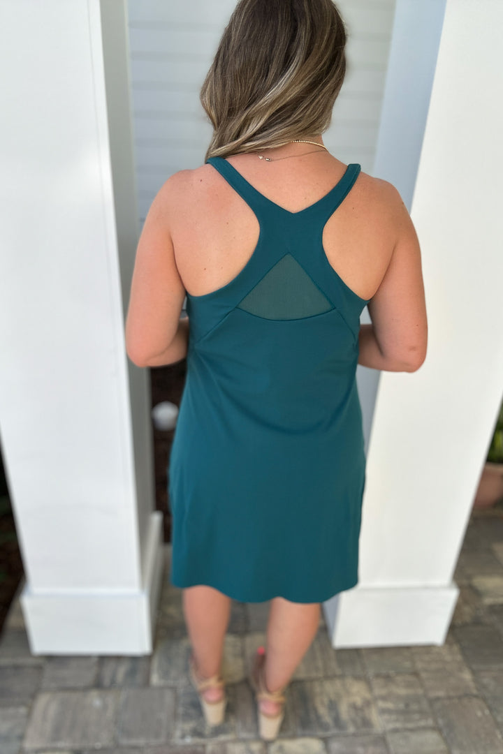 Spanx: Get Moving V-Neck Dress- Emerald Bay Teal
