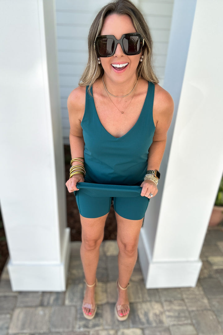Spanx: Get Moving V-Neck Dress- Emerald Bay Teal