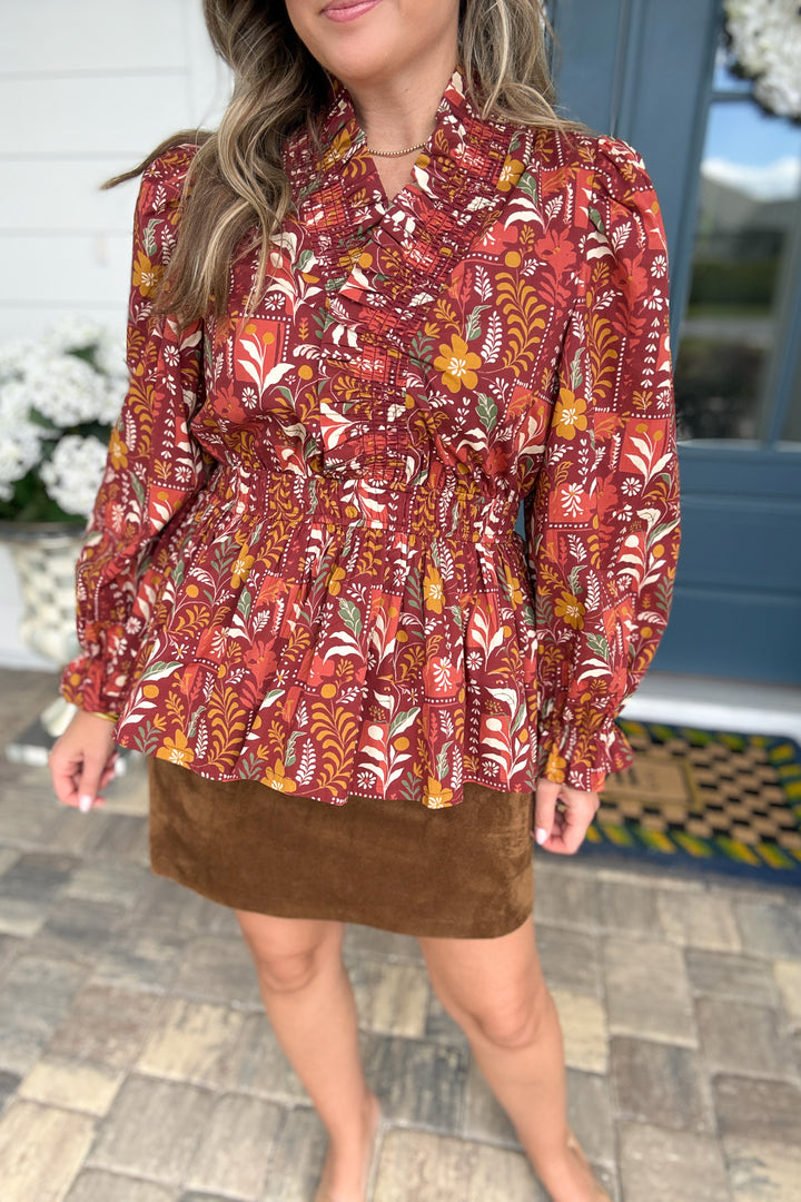 Autumn Muse Smocked Blouse