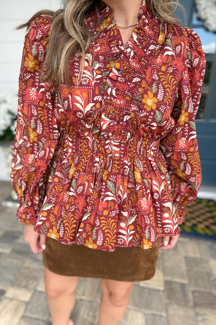 Autumn Muse Smocked Blouse