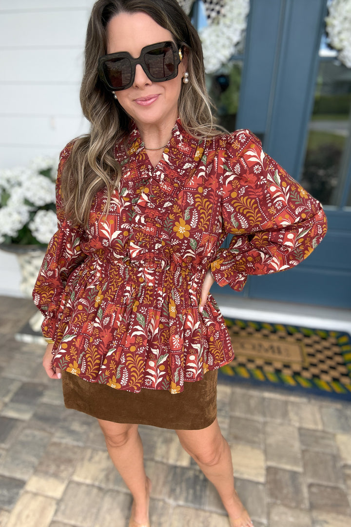 Autumn Muse Smocked Blouse