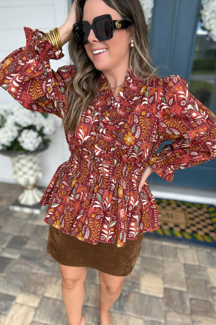 Autumn Muse Smocked Blouse