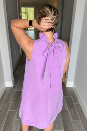 Bow Tastic Ruffle Neck Dress - Lavender