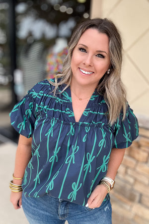 Pretty In A Bow Blouse - Navy