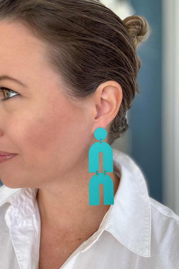 Abstract Teal Dangle Earring