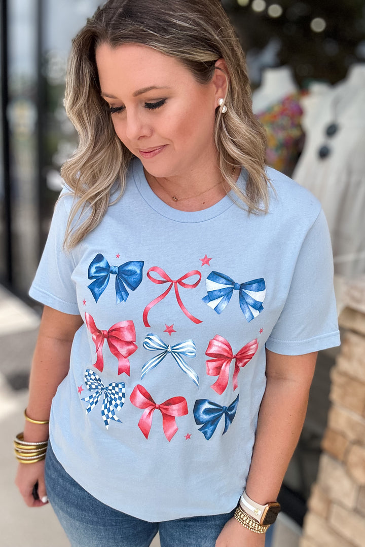 Red White & Bows Light Blue Tee