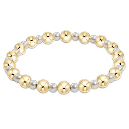 enewton: pearl grateful pattern 4mm bead bracelet - 6mm gold