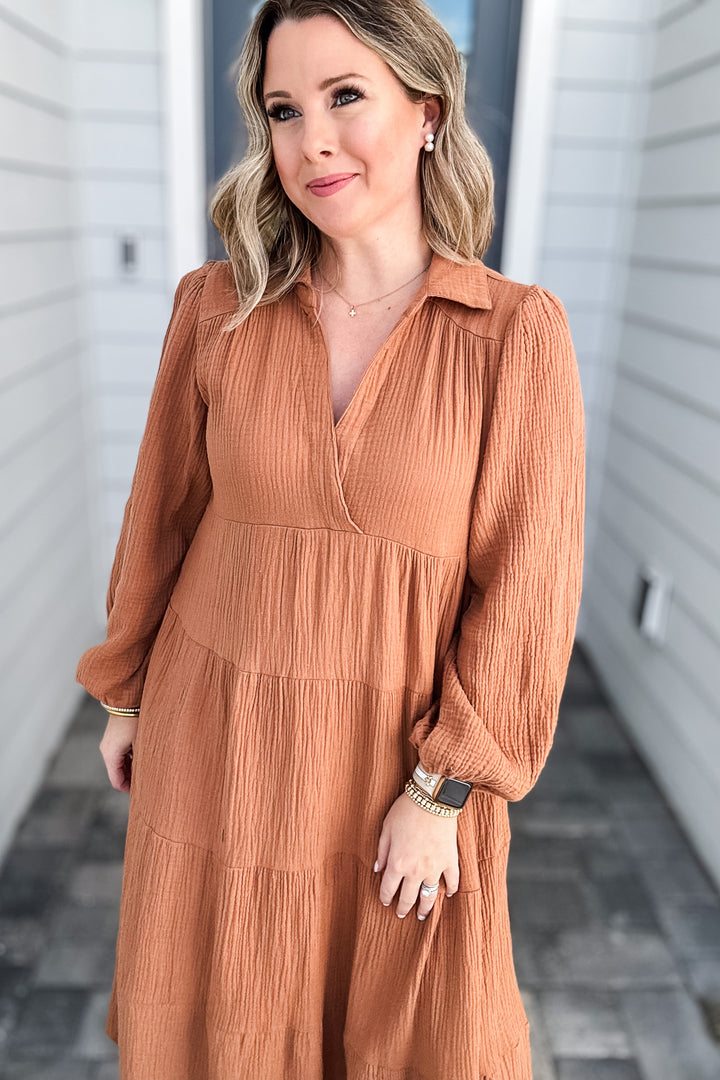 Rush Around Gauze Maxi Dress - Pecan