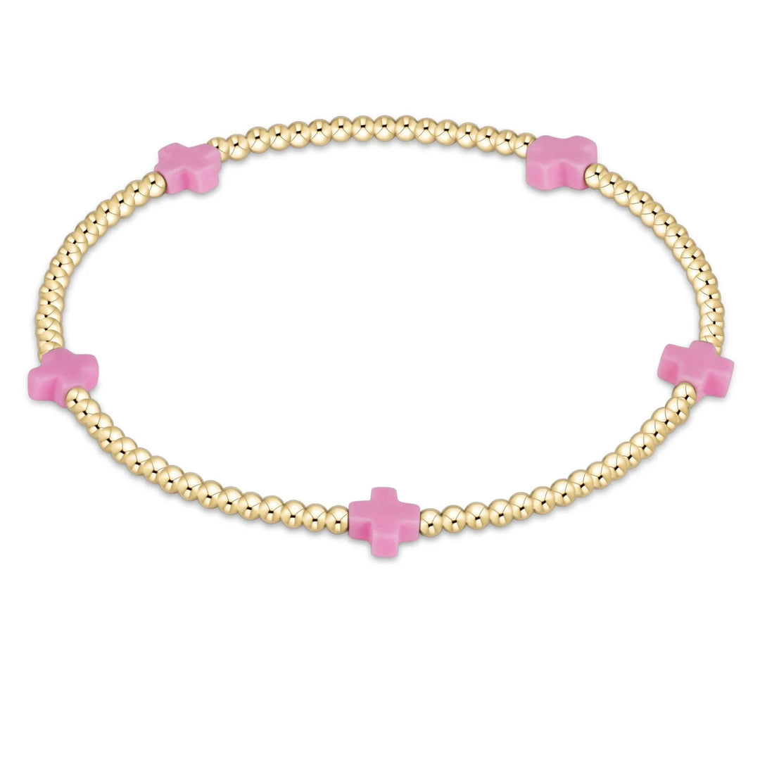 enewton: Signature Cross Small Gold Pattern 2mm Bead - Bright Pink