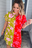 THML: Colorblock Flower Print Dress