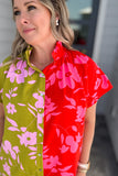 THML: Colorblock Flower Print Dress
