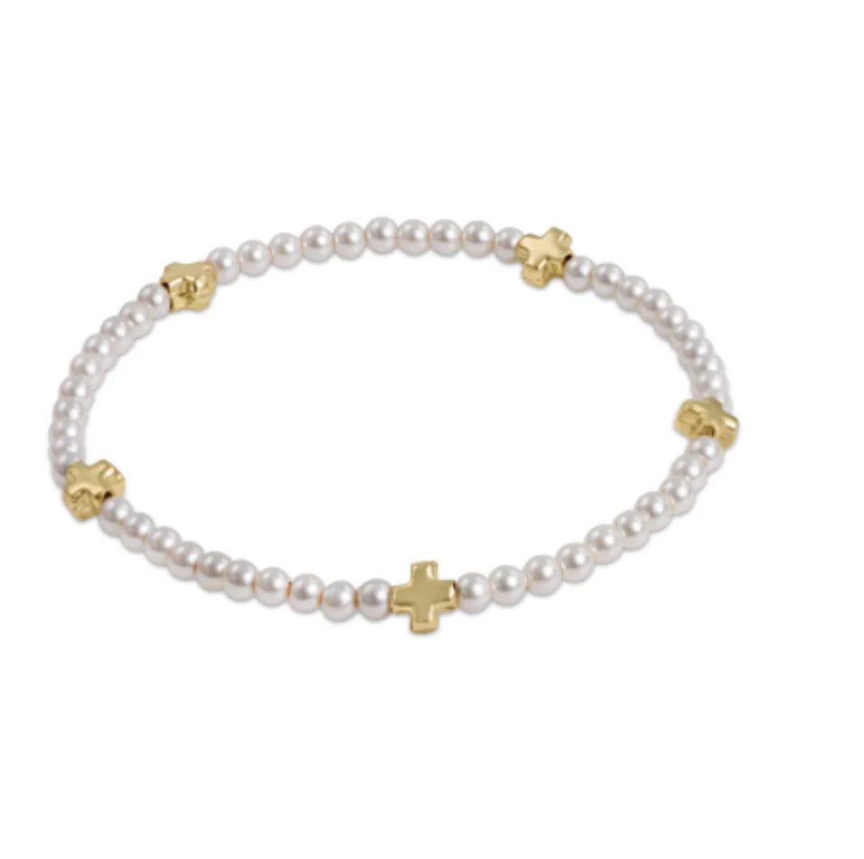 enewton: Signature Cross Small Pearl Pattern 3mm Bead Bracelet - Gold