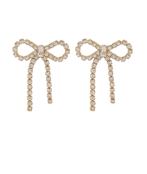 Gold Dangle Sparkle Bow Earrings