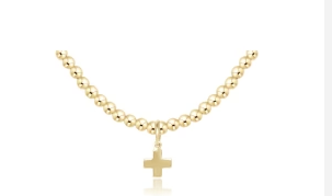 enewton: 17" CHOKER CLASSIC GOLD 3MM BEAD - SIGNATURE CROSS GOLD CHARM