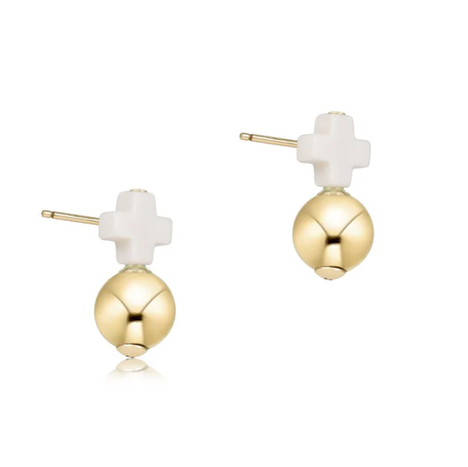 enewton: - Signature Cross Small Off-White Stud - Classic Gold