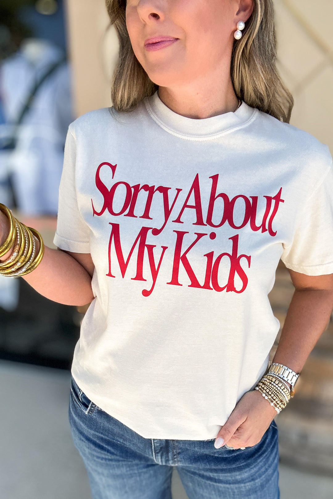 Sorry About My Kids Tee: Cream