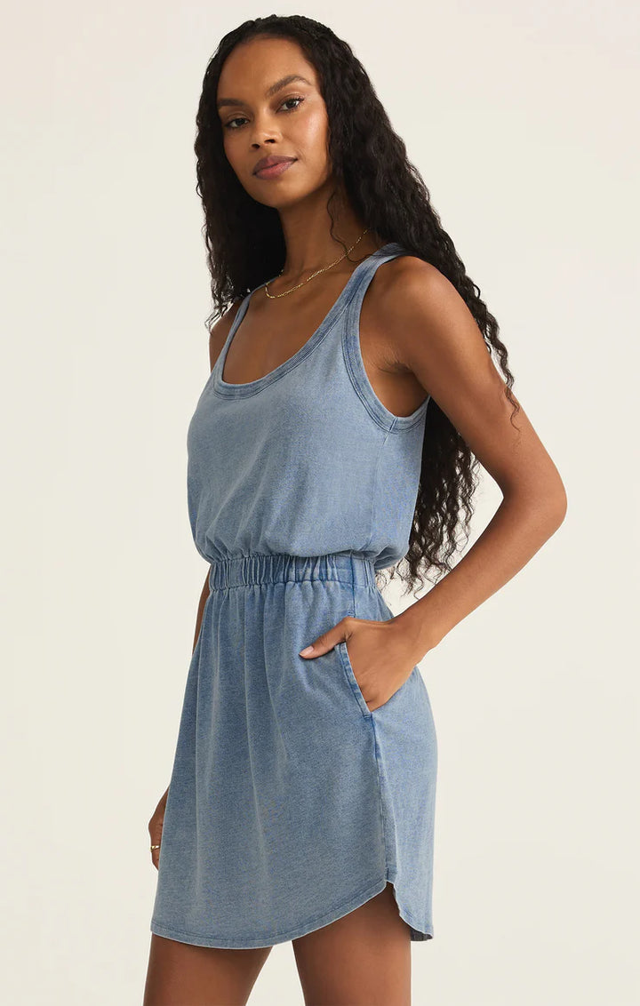 Z Supply: Keegan Jersey Denim Mini Dress -   Medium Indigo