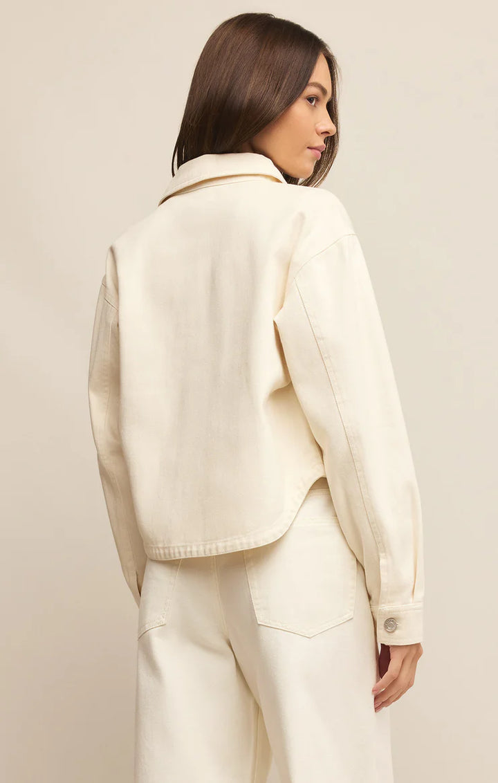 Z Supply: All Day Cropped Knit Denim Jacket -Off White