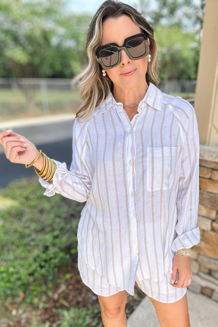 Z Supply: Perfect Linen Striped Top -  Cement