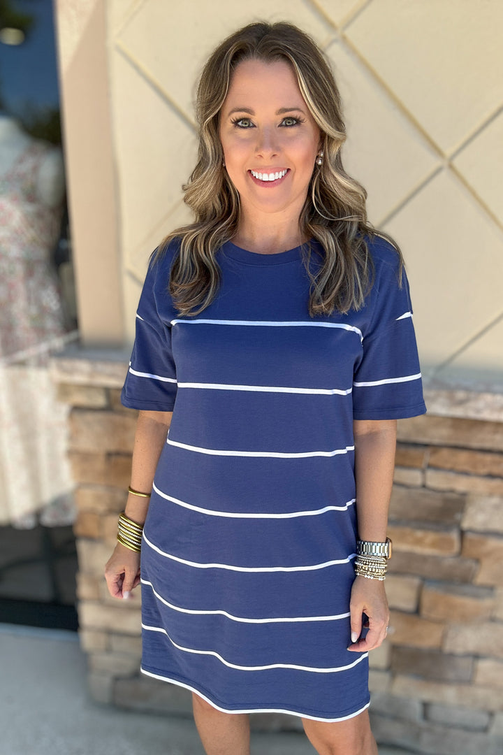 Z Supply: Sway Stripe Mini Dress - Yacht Blue
