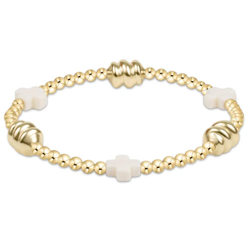 enewton: signature cross admire gold pattern 3mm bead bracelet - off-white
