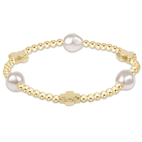 enewton:  signature cross admire pearl pattern 3mm bead bracelet - gold