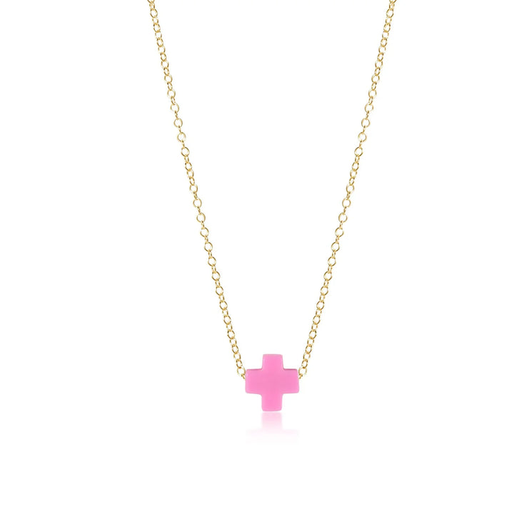 enewton: 16" Necklace Gold - Signature Cross - Bright Pink