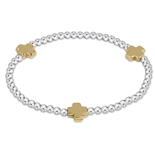 enewton: Signature Cross Sterling Silver Mixed Metal 3mm Bead Bracelet - Gold