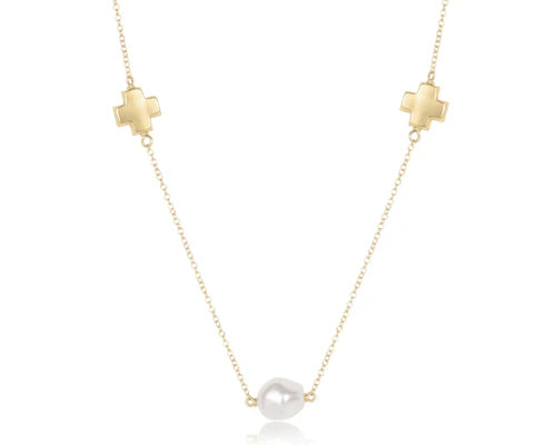enewton: 15" choker signature cross admire simplicity chain gold - pearl