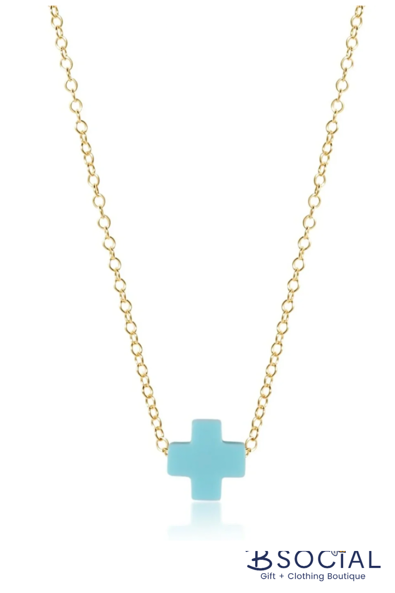 enewton: 16" Necklace Gold - Signature Cross - Turqouise