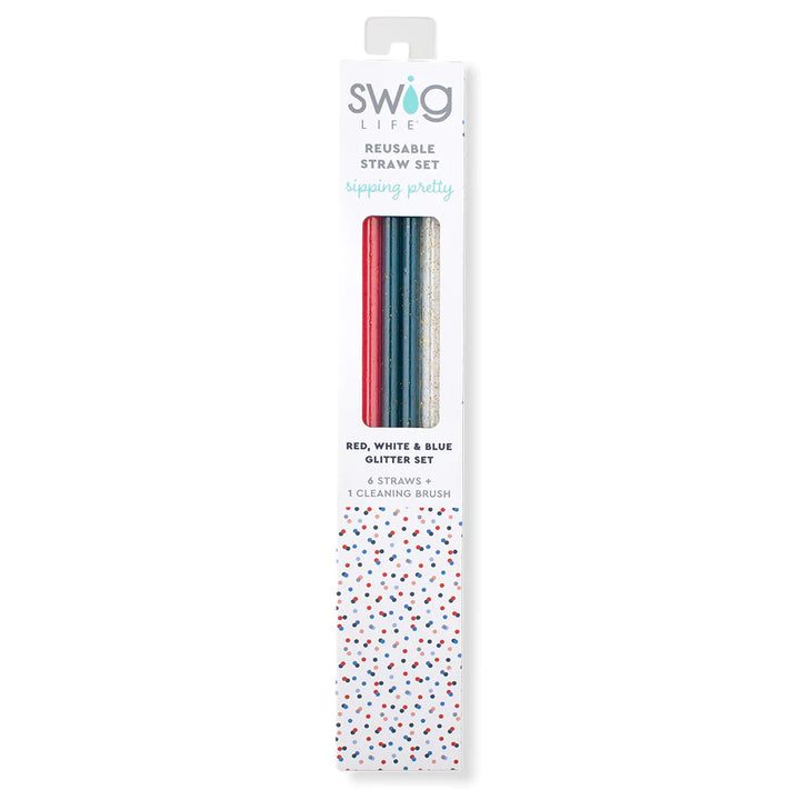 Swig: Red, White & Blue Glitter Reusable Straw Set