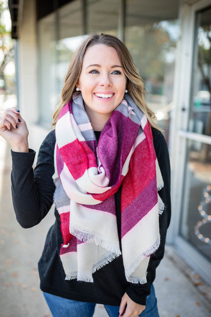 Hold On Stripe Blanket Scarf - Pink - A Cut Above Boutique
