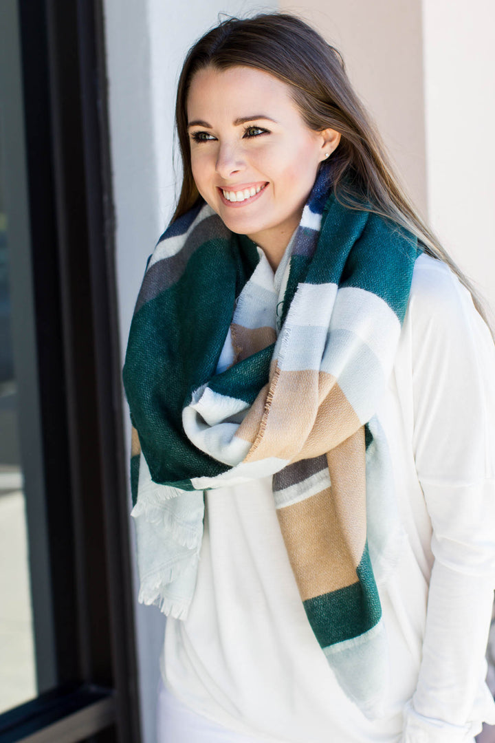 Hold On Stripe Blanket Scarf - Green - A Cut Above Boutique