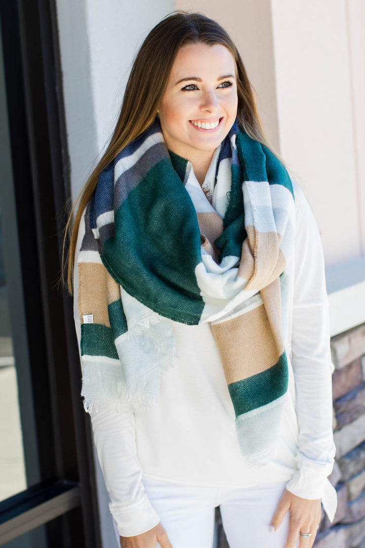 Hold On Stripe Blanket Scarf - Green - A Cut Above Boutique