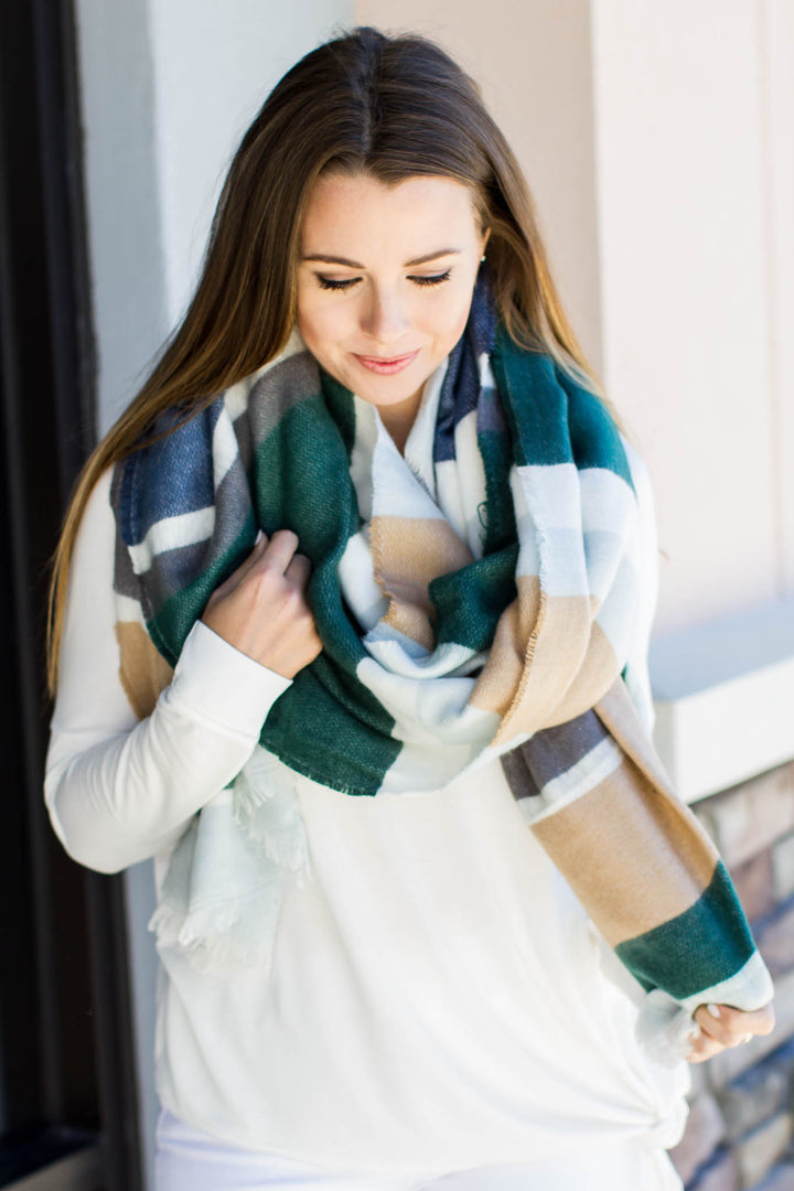 Hold On Stripe Blanket Scarf - Green - A Cut Above Boutique