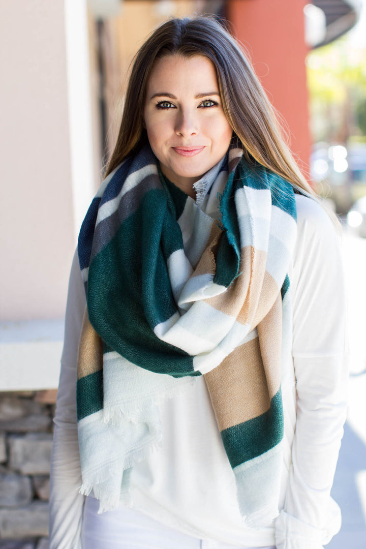 Hold On Stripe Blanket Scarf - Green - A Cut Above Boutique