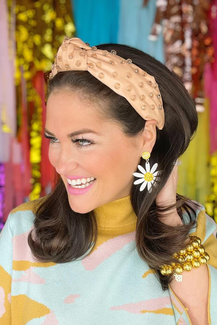 Brianna Cannon: Nude Vegan Leather Headband with Hand-Sewn Glass Beads