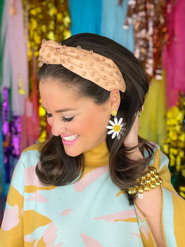 Brianna Cannon: Nude Vegan Leather Headband with Hand-Sewn Glass Beads