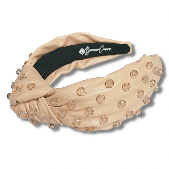 Brianna Cannon: Nude Vegan Leather Headband with Hand-Sewn Glass Beads